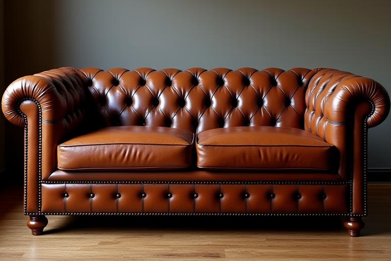 The same leather sofa, fully restored to a rich brown shine.