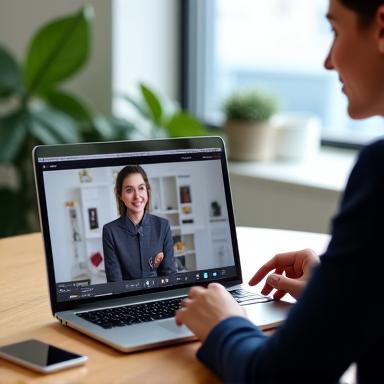 A person on a video call discussing furniture repair.