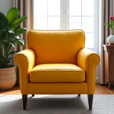 A newly reupholstered chair placed in a happy customer's home.