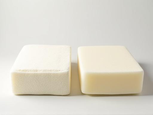 New high-density foam cushion next to an old, compressed one.