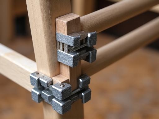 Wooden chair frame being clamped and glued.